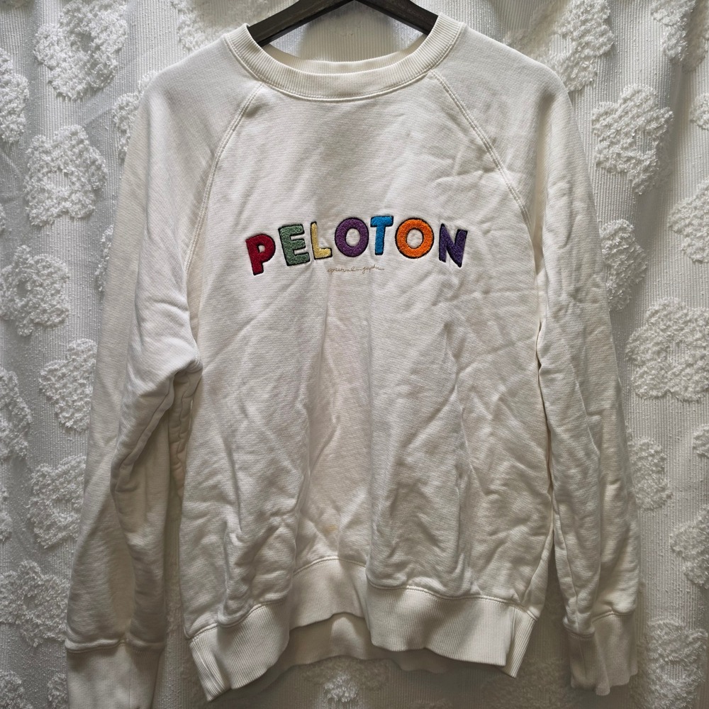 Spiritual Gangster Peloton Sweatshirt Womens Large Cream Chenille Patch Pullover